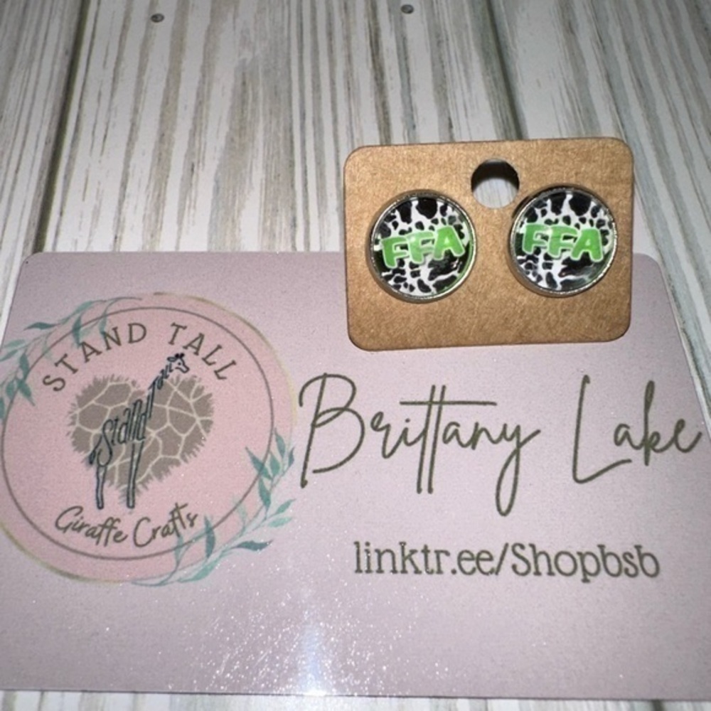 Green FFA cow print 12mm earring set new